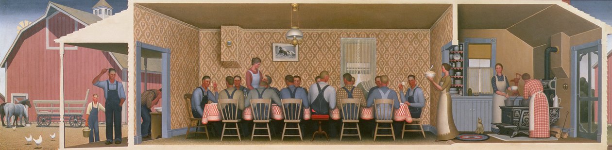 Diner voor de dorsers, 1934 door Grant Wood