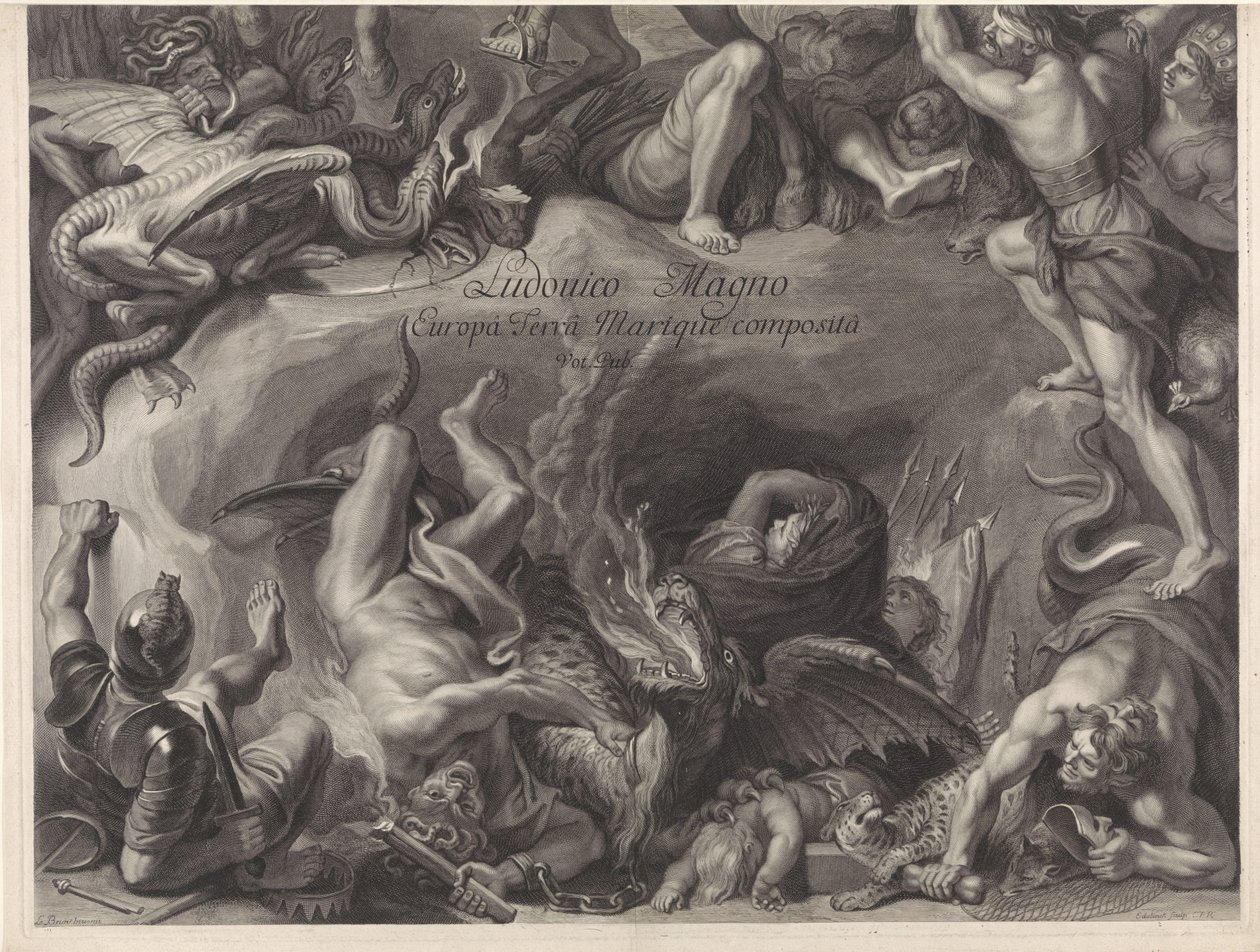 Allegorisch ruiterportret van Lodewijk XIV, koning van Frankrijk door Gérard Edelinck