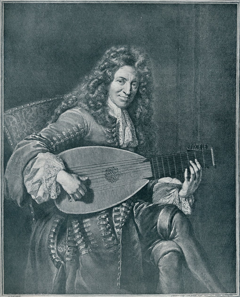 Charles Mouton, ca. 1626-1710. Franse luitspeler en luitcomponist, 1909 door Gérard Edelinck