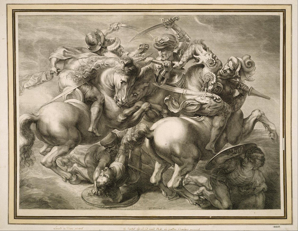 De slag van de vier ruiters (Slag bij Anghiari) door Gérard Edelinck