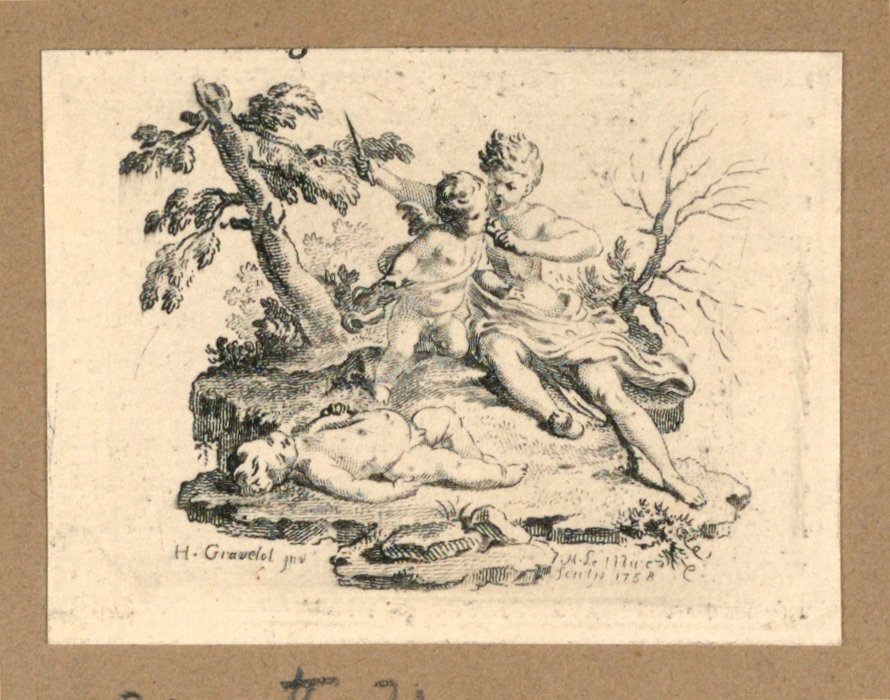Cupido Laat Cupido het Hart van een Jongen Eten, Dat Ze Heeft Uitgesneden door Gravelot