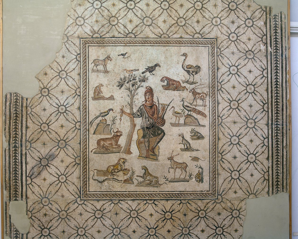 Orpheus omringd door dieren, polychroom mozaïek door Greco Roman Greco Roman