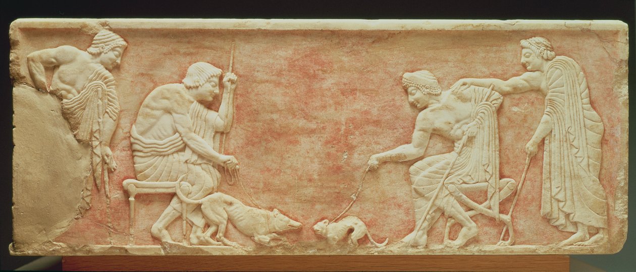 Dierengevechten, reliëf van een standbeeldbasis gevonden in de Dipylon-begraafplaats, Athene, c.510 v.Chr. door Greek
