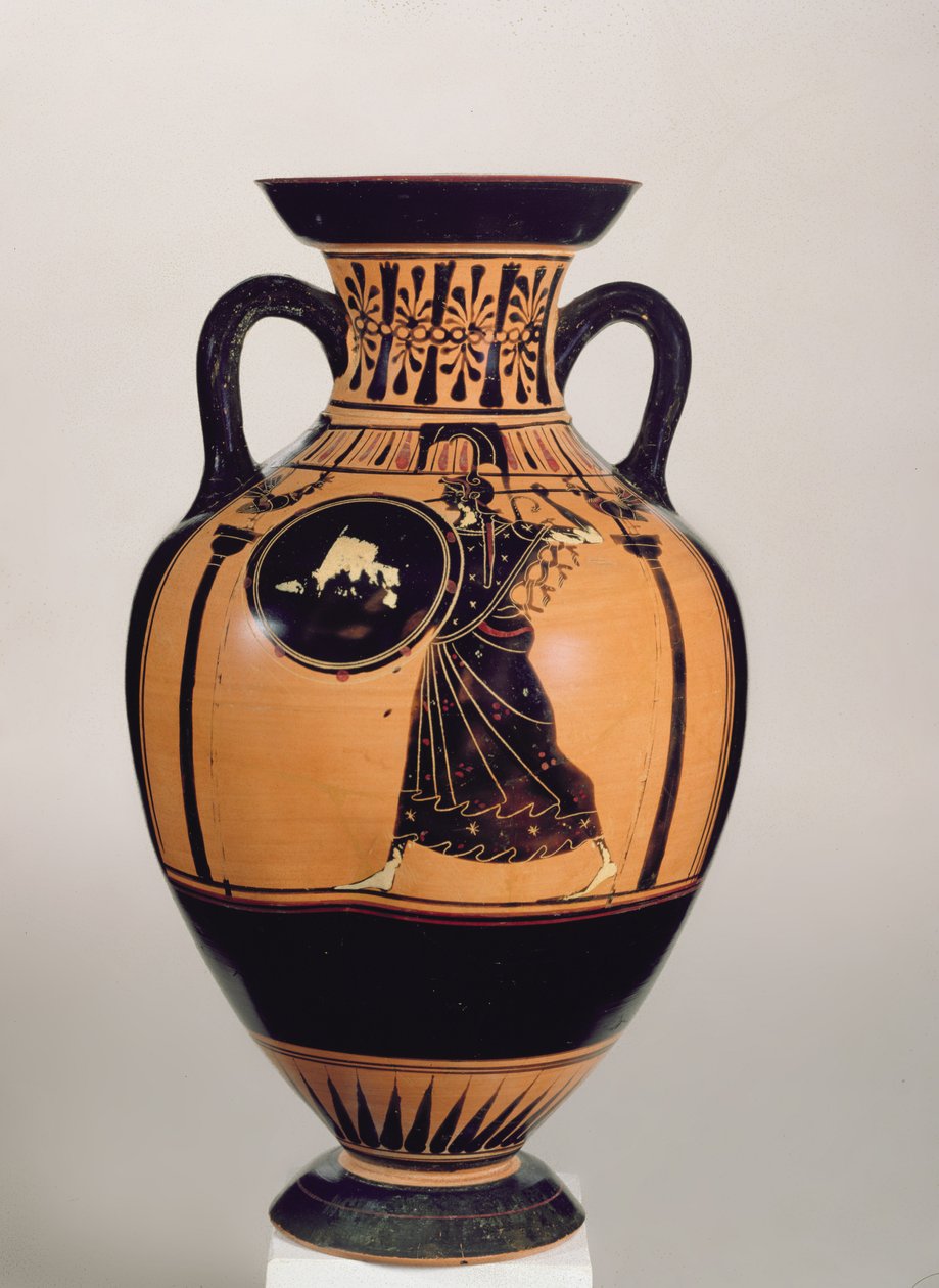 Attische zwart-figuur pseudo-Panathenaïsche amphora, ca. 500 v.Chr. (detail) door Greek