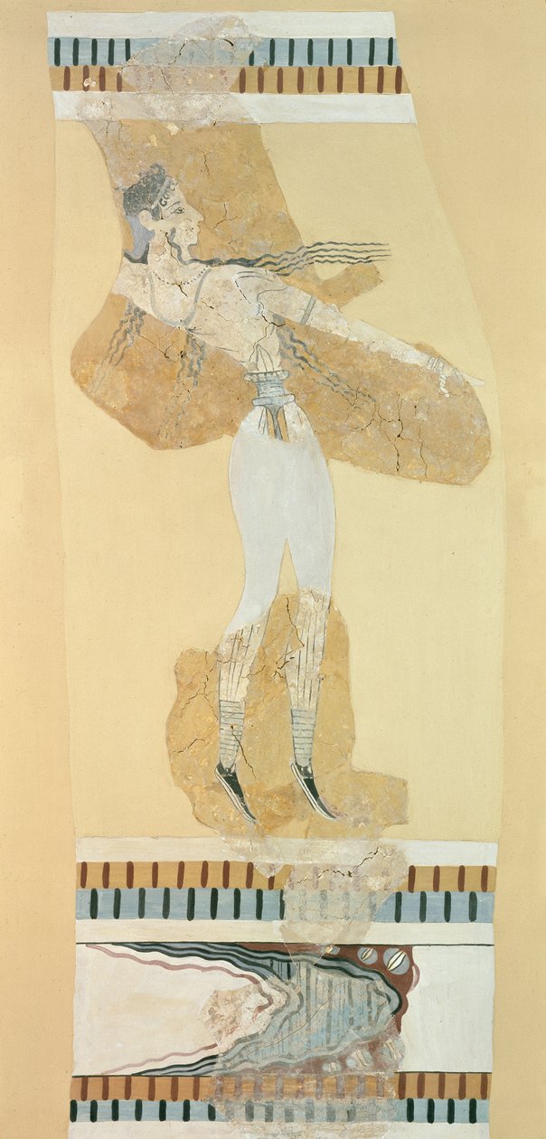 Fragment van een fresco met een taureador uit het paleis van Knossos, Laat-Minoïsche I Periode door Greek