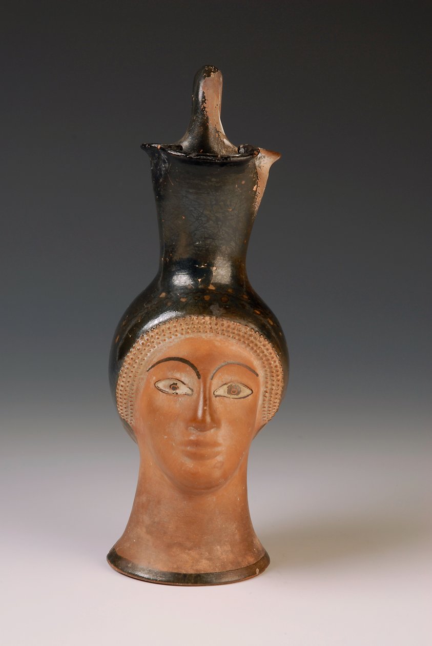 Oenochoe in de vorm van een vrouwenhoofd door Greek