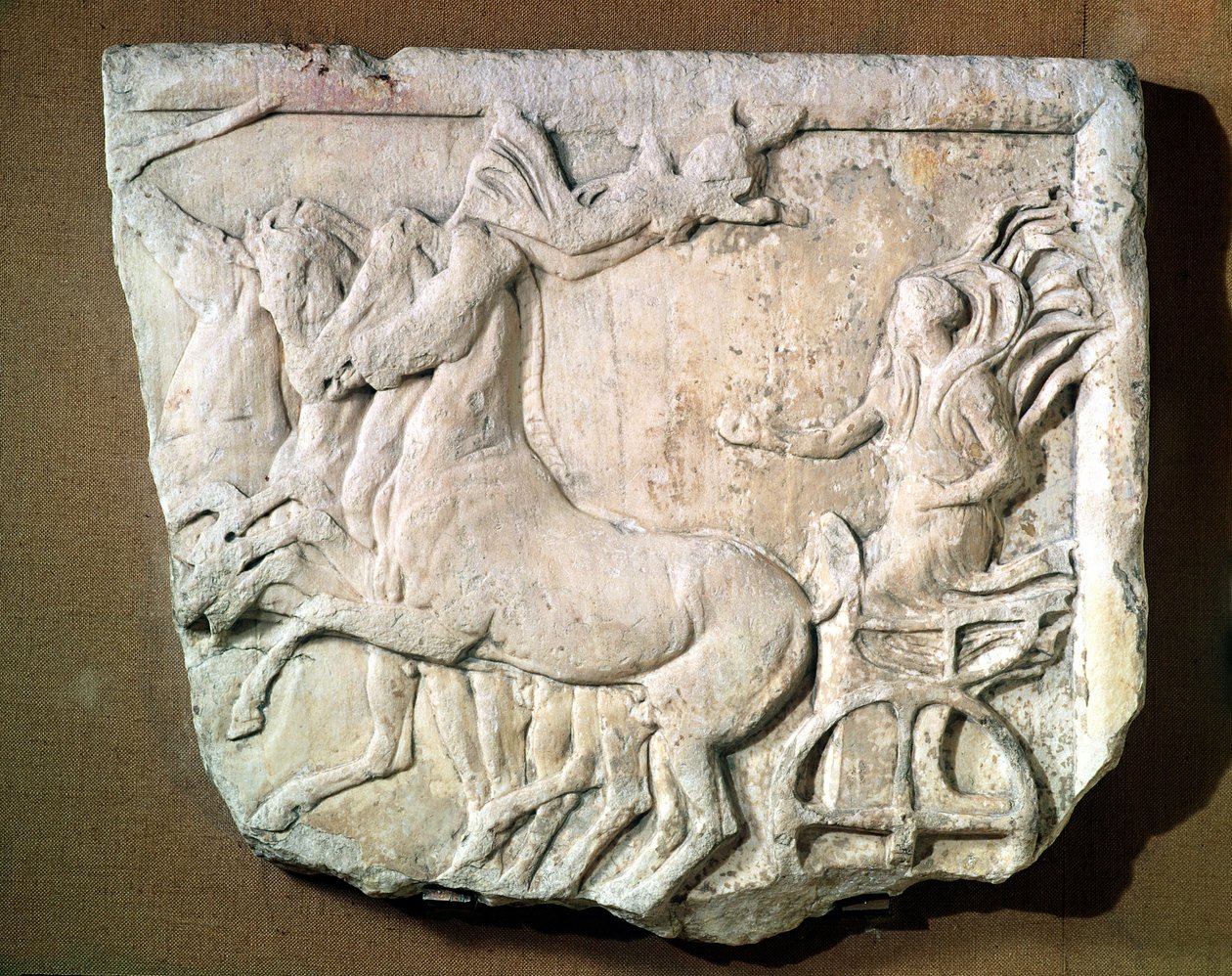 Votiefreliëf ter herdenking van een overwinning in de vierspanwagenrace bij de Panathenaeïsche Spelen (marmer) door Greek