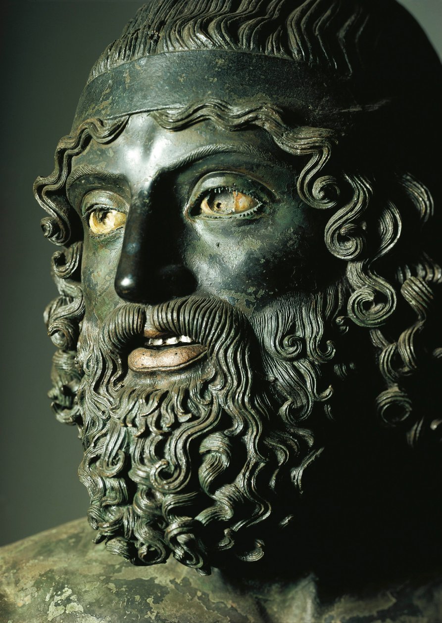 Detail van het hoofd van Beeld A of de Jongere van de Riace Bronzen door Greek