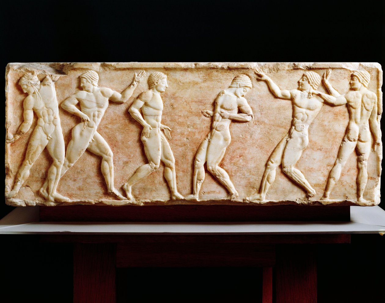 Griekse beschaving, Stele die atleten in de gymnasium afbeeldt, uit de Kerameikos necropolis in Athene, Griekenland, 510 v.Chr. door Greek