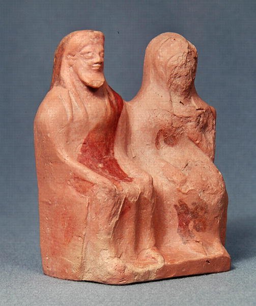 Twee tronende figuren, laat 6e eeuw v.Chr. (keramiek) door Greek