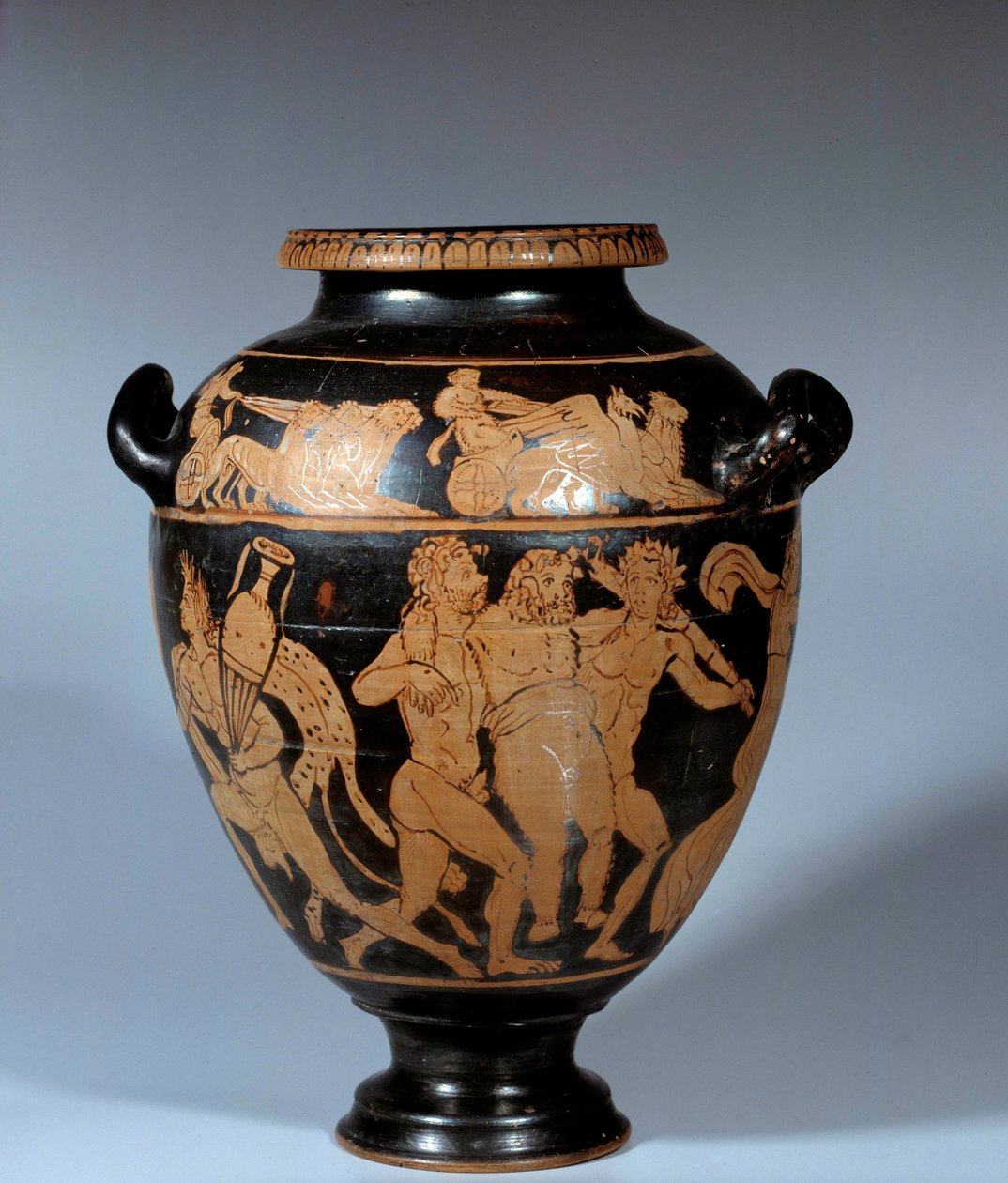 Griekse kunst: Attische stamnos in keramiek met rode figuren. Dionysische scène. Schilder van Danae door Greek School
