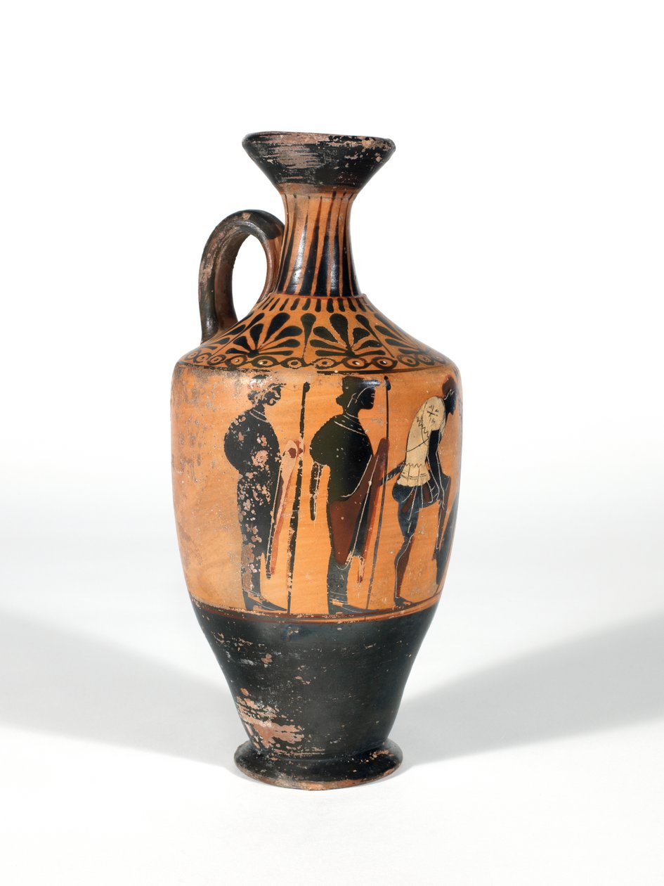 Lekythos, krijgers bewapenen zich voor de strijd, 510-500 v.Chr. door Greek School