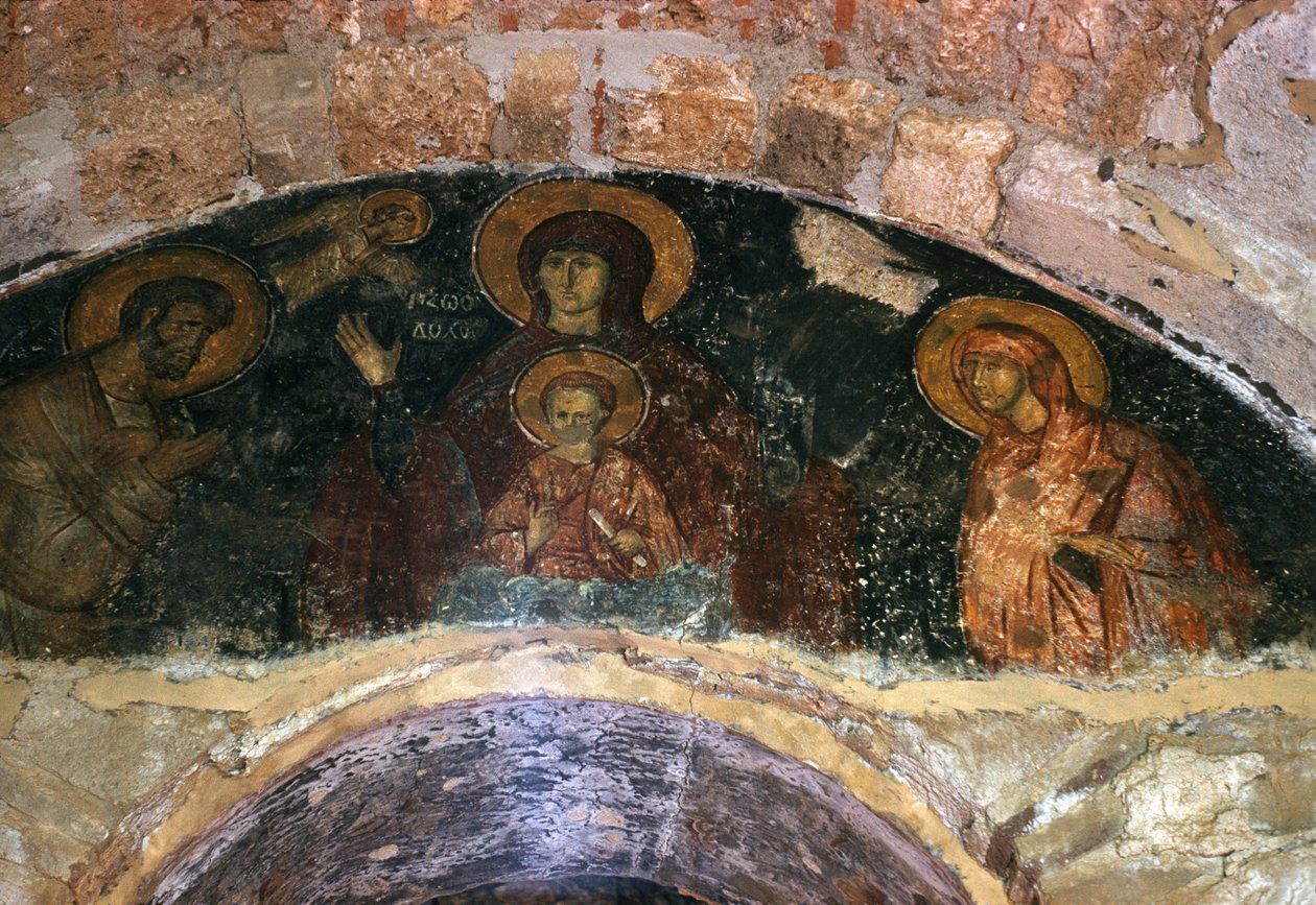 Moeder van God, narthex muurschildering, Afendiko kerk, Brontochion Klooster door Greek School