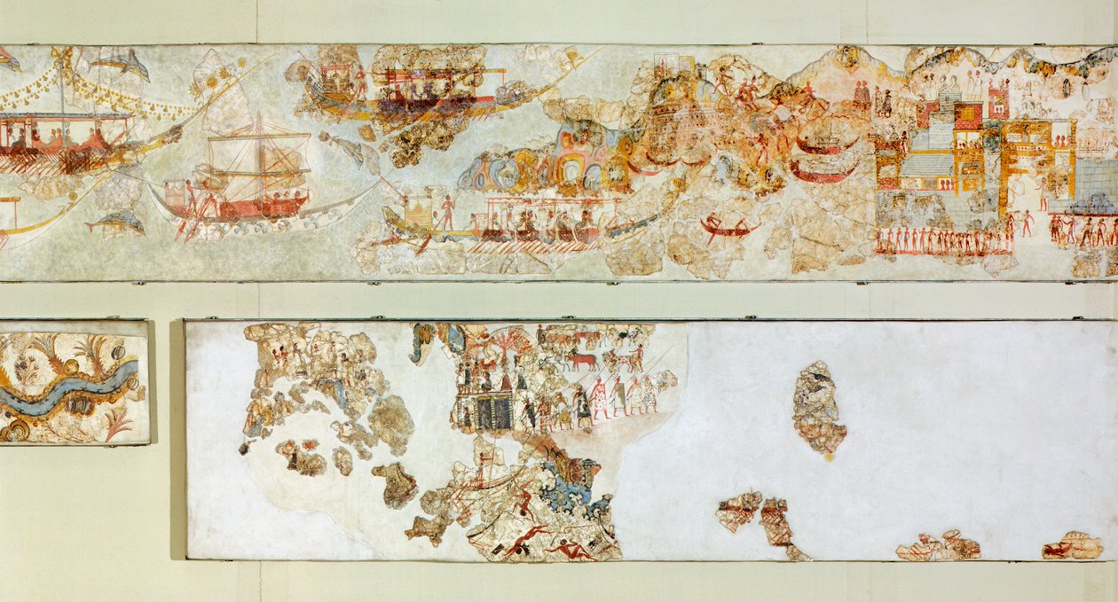 Marine-expedities, Akrotiri-fresco, Thera (nu Santorini), Griekenland, Minoïsche beschaving door Greek School
