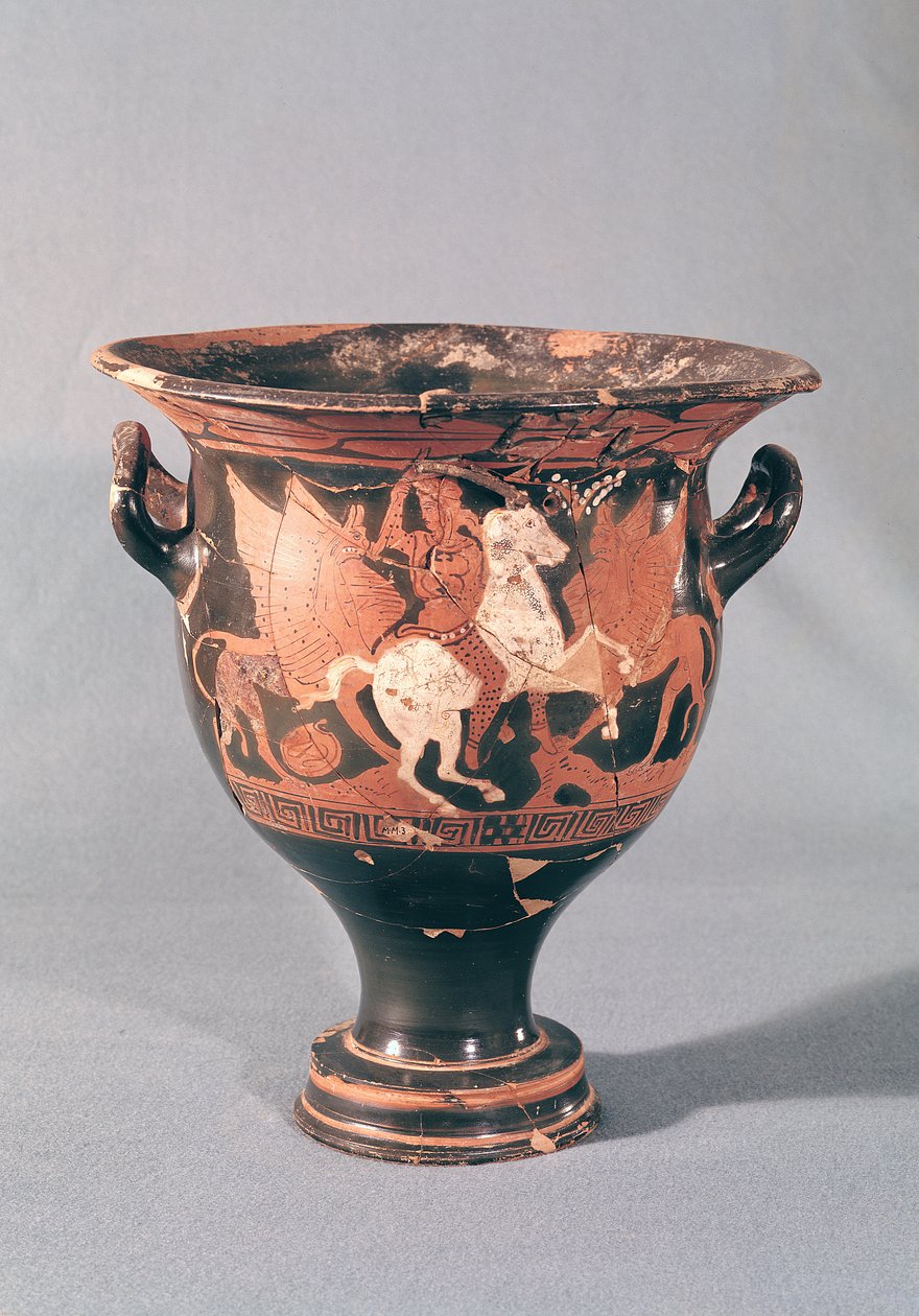 Roodfigurige krater met amazones en griffioenen door Greek School