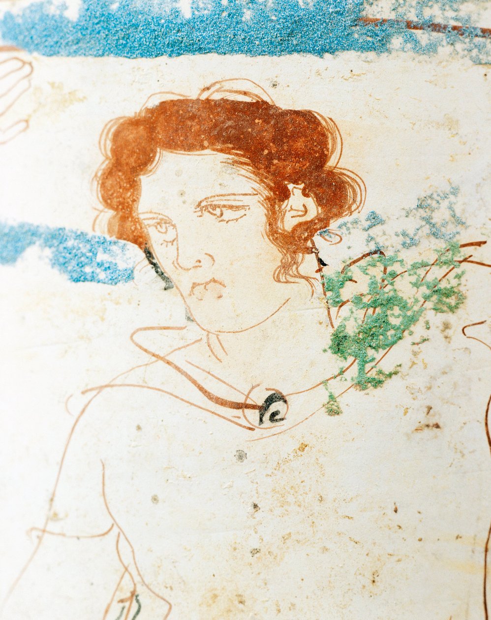 Witte grond aardewerk, Attische lekythos met grafscène met krijger voor graf, detail door Greek School