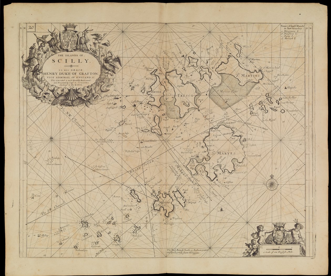 Kaart van de Scilly-eilanden, c.1693 door Greenvile Collins