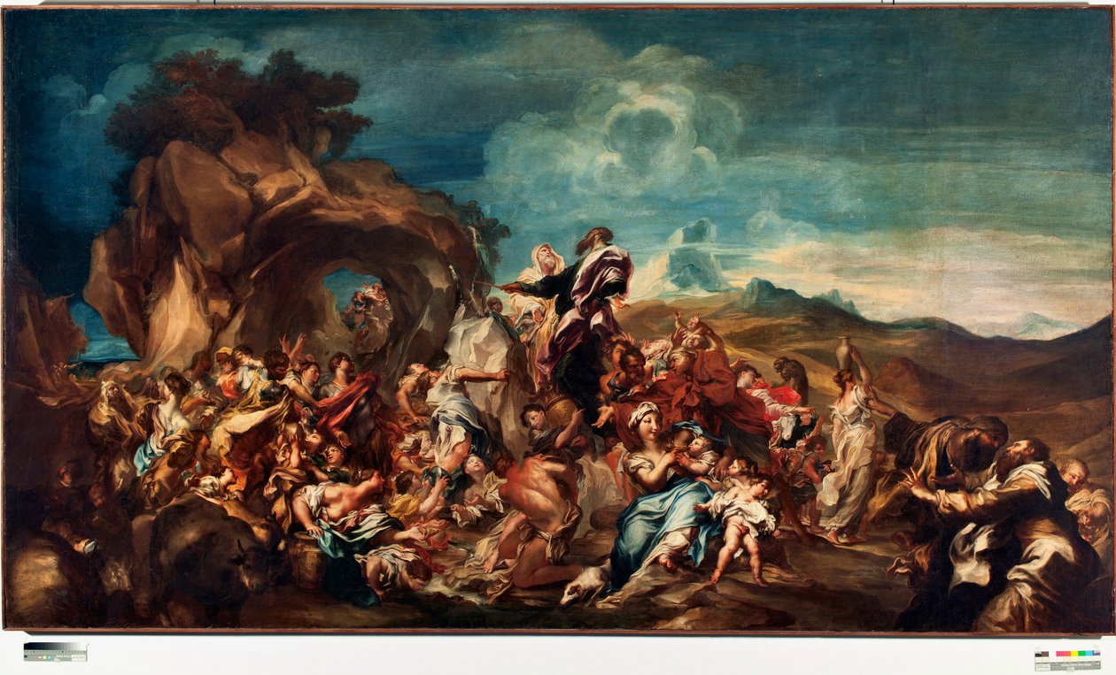 Mozes die water uit de rots slaat door Gregorio De Ferrari