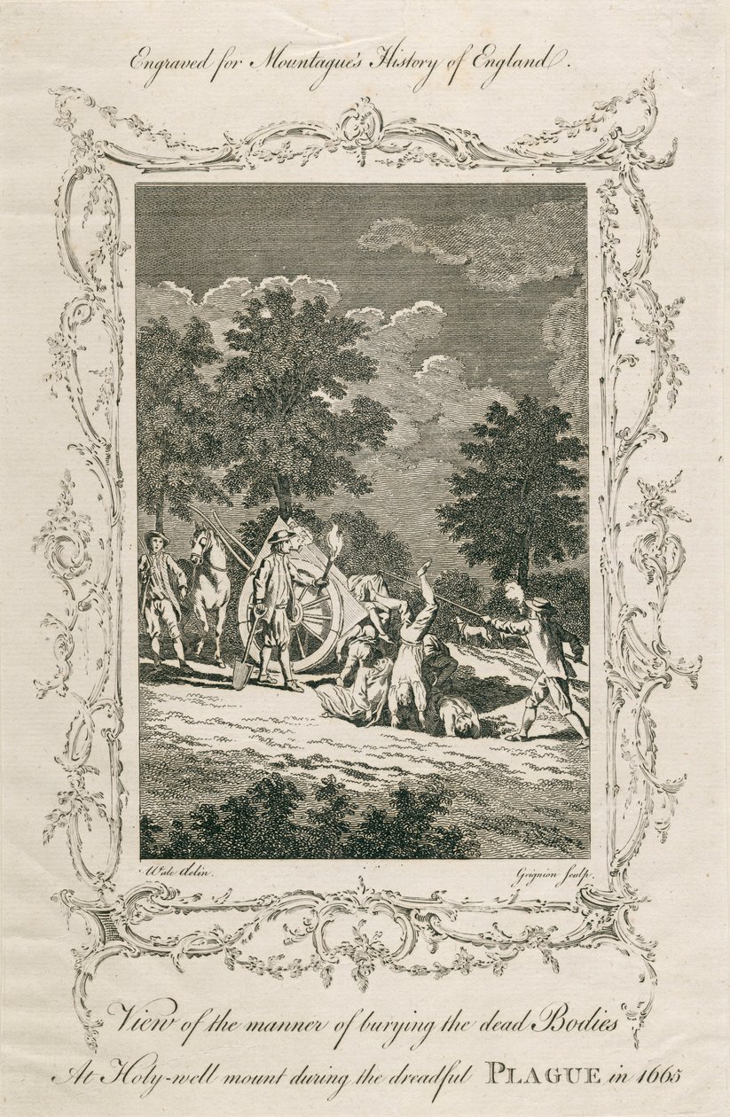 Begraven van pestslachtoffers, Holywell Mount, Shoreditch, Londen, 1665, ca. laat 18e eeuw door Grignion