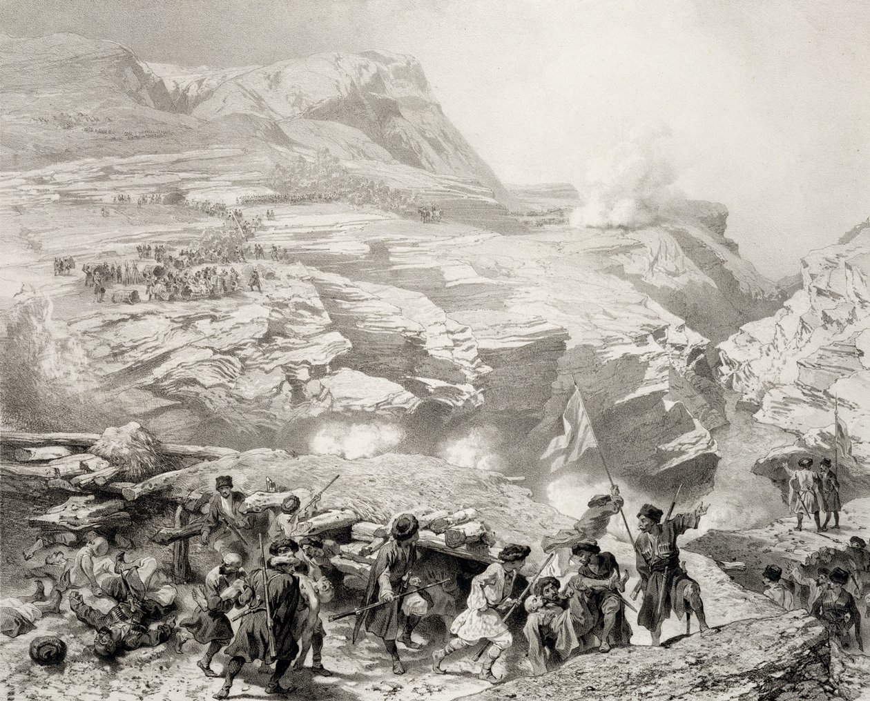 Soulak Pas bij Akhati, Dagestan, plaat 61 uit een boek over de Kaukasus, gegraveerd door Eugene Ciceri en Adolphe Jean-Baptiste Bayot, uitgegeven door Alfred Leon Lemercier, Parijs, 1847 door Grigori Grigorevich Gagarin