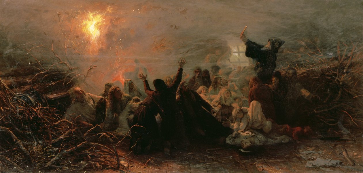 Zelfverbranding, 1884 door Grigori Grigorievich Mjasoedov