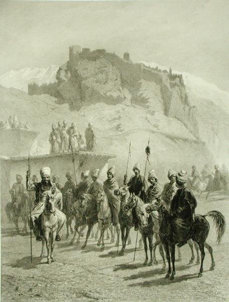 Kasteel van Atskhour, Akhaltsik, plaat 10 uit een boek over de Kaukasus, gegraveerd door Adolphe Mouilleron, gepubliceerd door Alfred Leon Lemercier, Parijs door Grigori Grigorevich (after) Gagarin