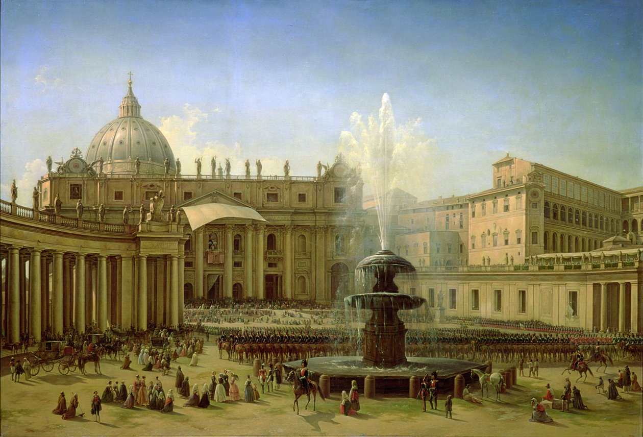 Het Piazza San Pietro in Rome ten tijde van een Pauselijke Zegen, 1850 door Grigori Grigor
