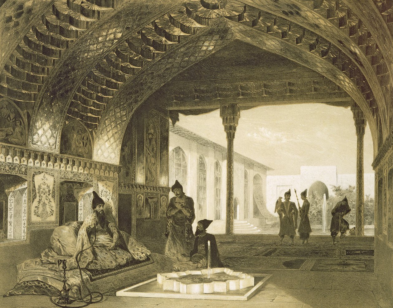 De Spiegelzaal in het Paleis van de Sardar van Jerevan, Armenië, plaat 17 uit een boek over de Kaukasus, gegraveerd door Charles Claude Bachelier en Celestin Francois Nanteuil (1813-73) uitgegeven door Alfred door Grigori Grigorevich Gagarin