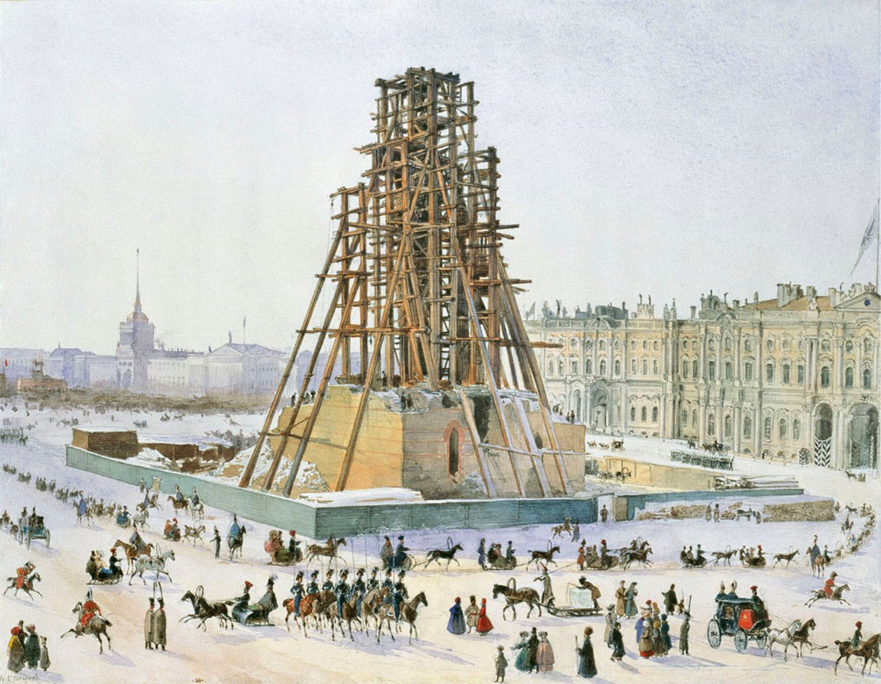 De Alexanderzuil in steigers, 1833 door Grigori Grigorievich Gagarin