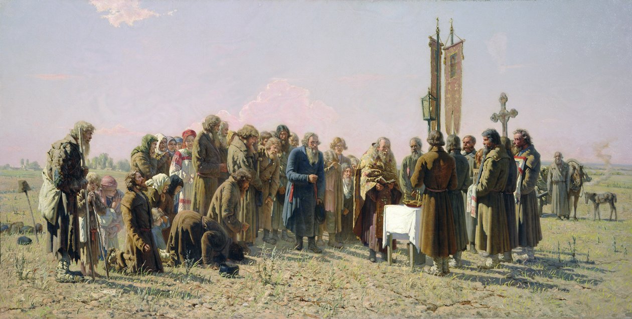 Gebed tijdens de droogte door Grigori Grigorievich Mjasoedov