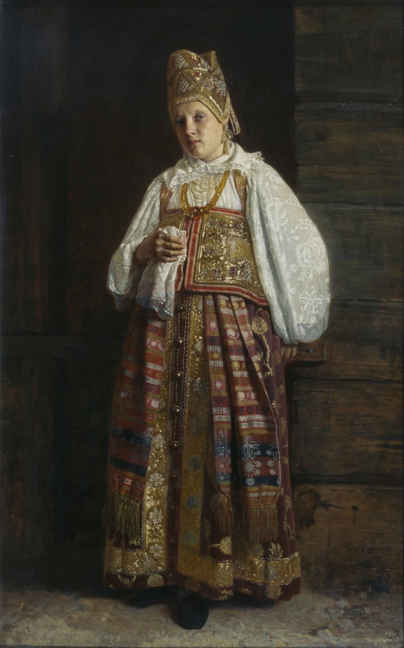 Vrouw uit Koersk in traditionele Russische kleding, 1871 door Grigori Semenovich Sedov