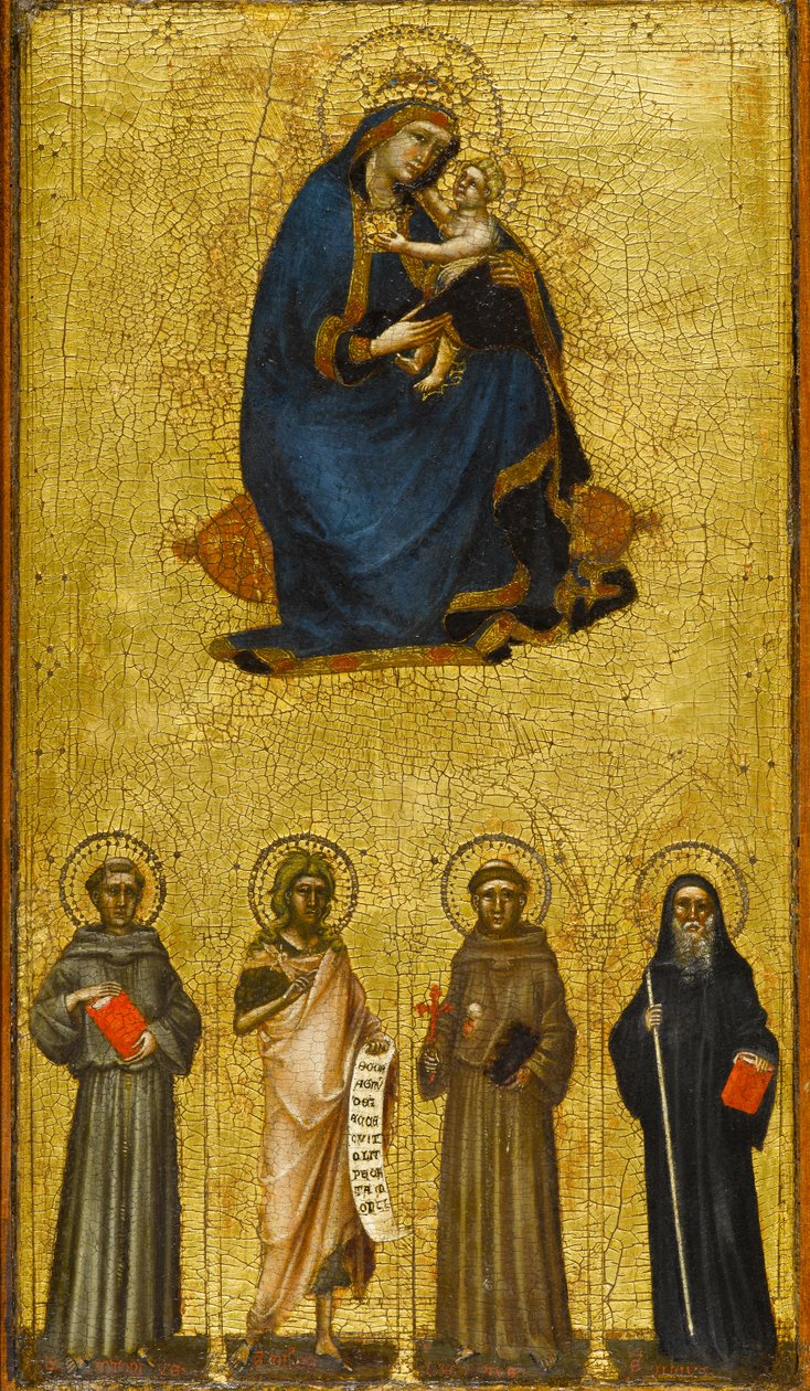 Madonna en Kind met Heiligen, circa 1360 (tempera en bladgoud op populierenpaneel) door Guariento di Arpo