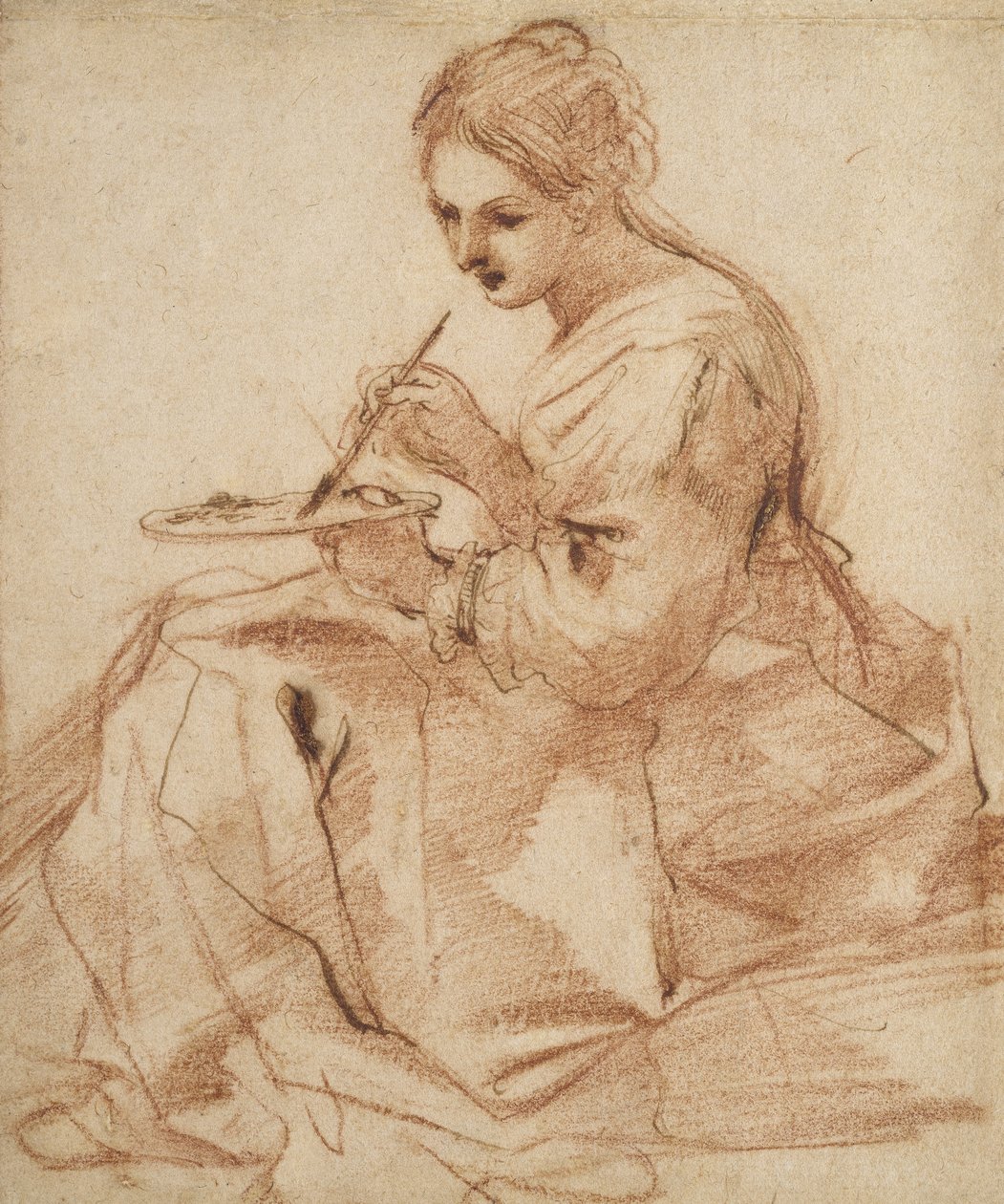 Een Vrouw die Schildert (Een allegorie van schilderen), c.1618 door Giovanni Francesco Barbieri