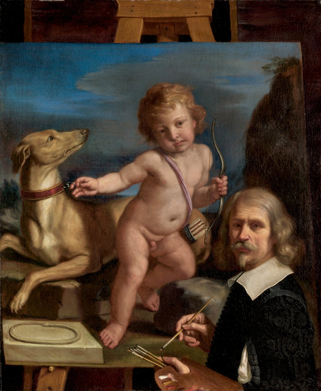 Zelfportret voor een schilderij van Armor Fedele, 1655 door Giovanni Francesco Barbieri