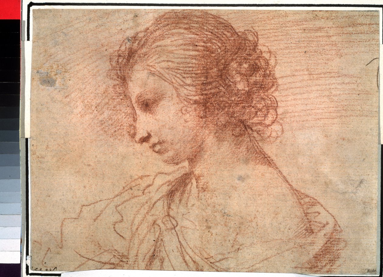 Portret van een jong meisje. (Borstportret van een jonge vrouw) door Guercino (1591-1666)