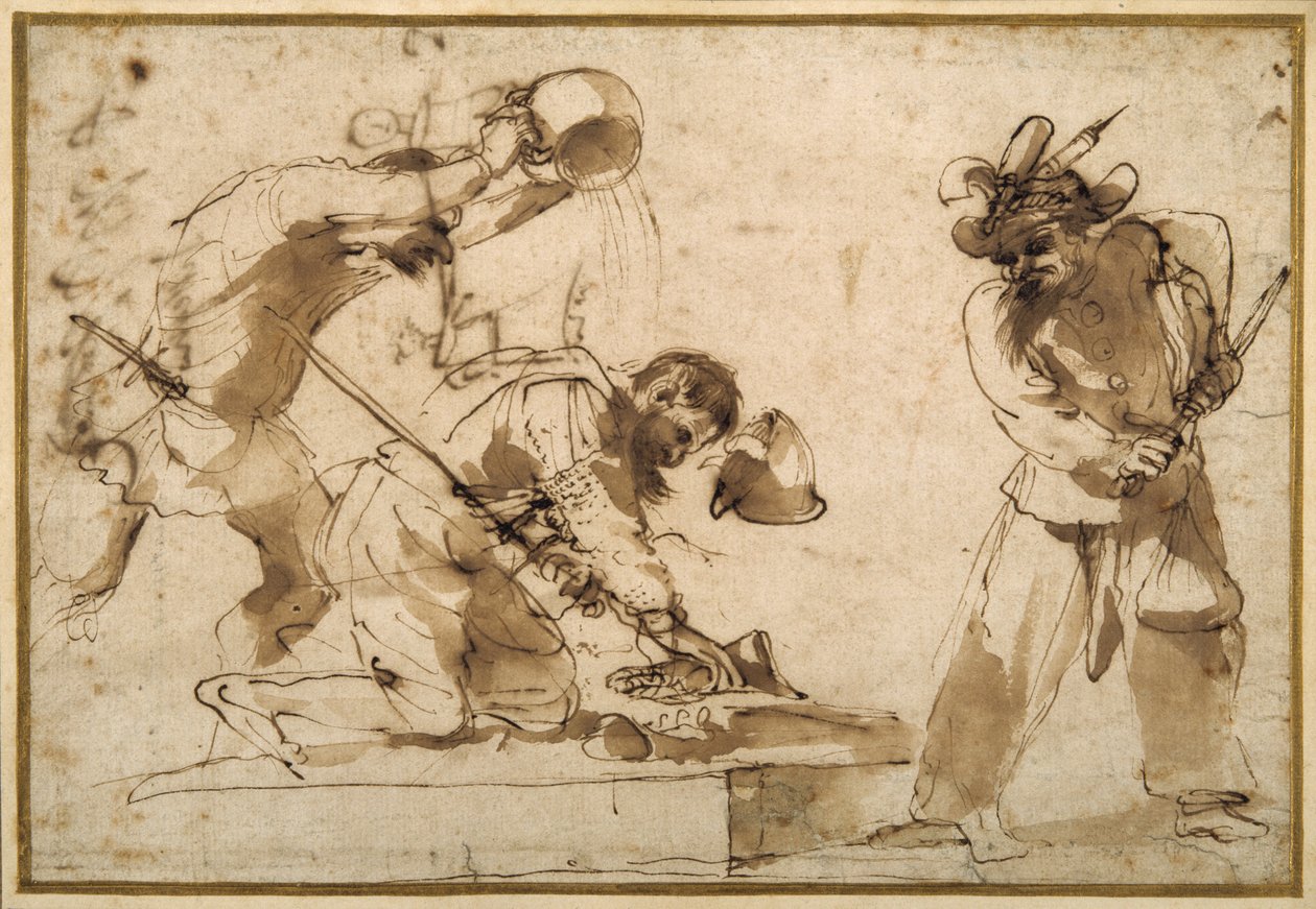 Satirisch onderwerp met personages uit de Commedia dell