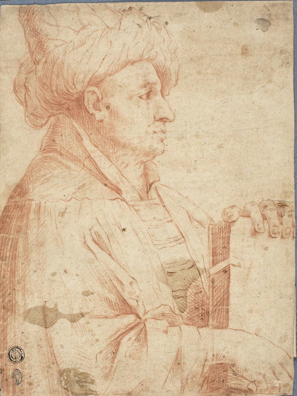 Buste van een Man met Tulband en een Boek door Guercino