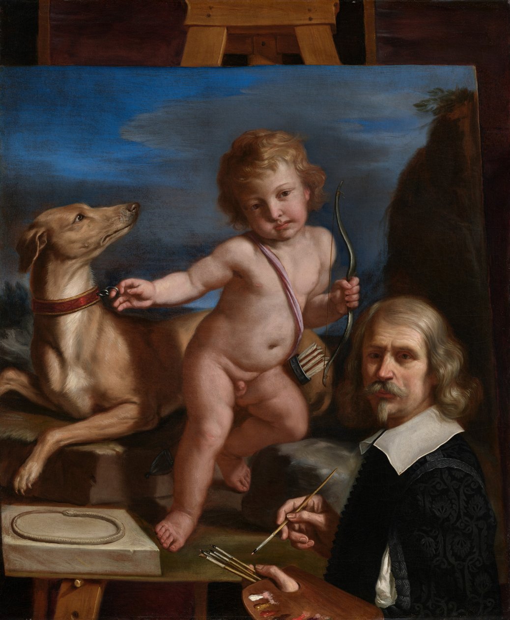 Zelfportret voor een schilderij van „Amor Fedele“ door Guercino