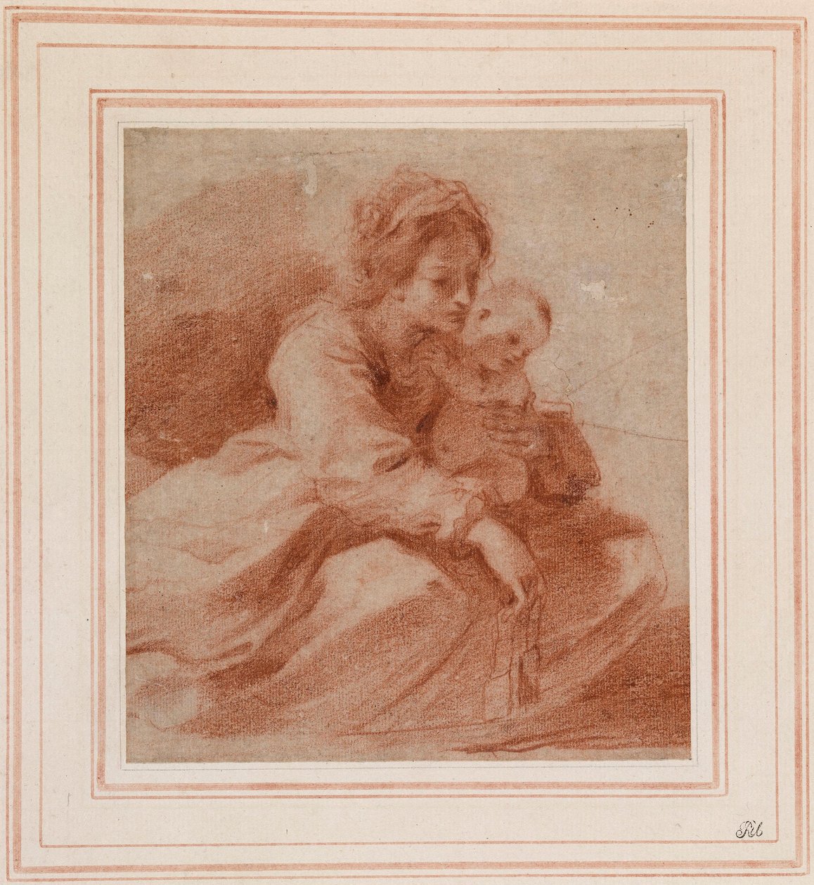Die Jungfrau und das Kind (für die Madonna del Carmine, die einem Karmeliter ein Skapulier überreicht, in der Pinacoteca Civica von Cento, ca. 1615) door Guercino