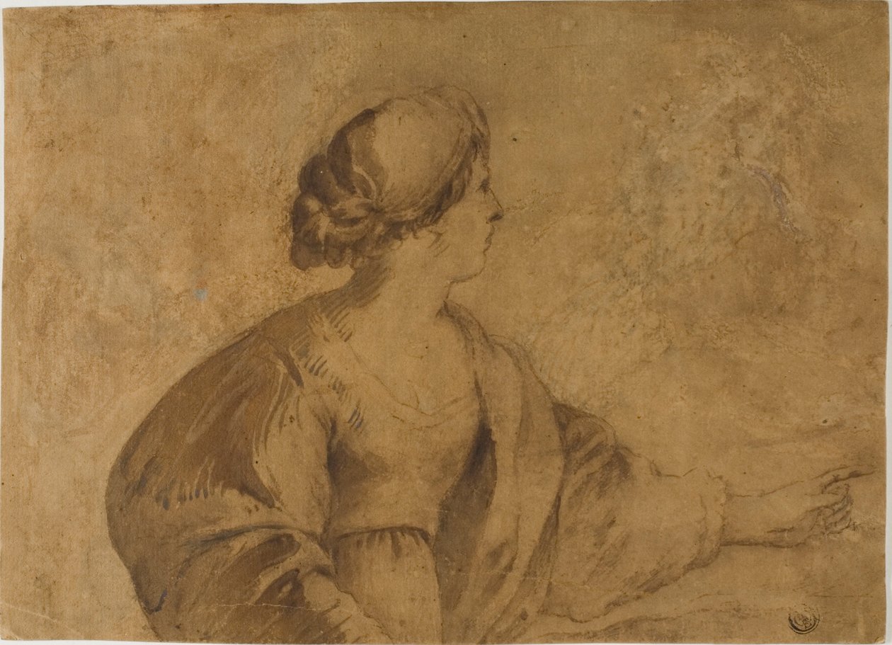 Vrouw in Profiel, Wijzend met Linkerhand door Guercino