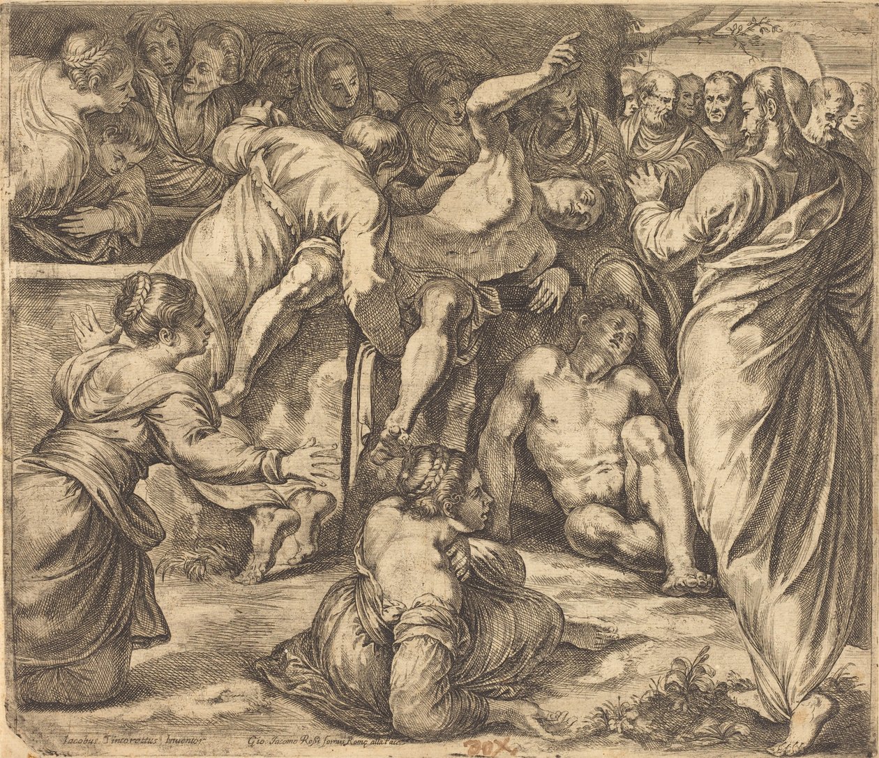 De opwekking van Lazarus door Guglielmo Cortese after Tintoretto