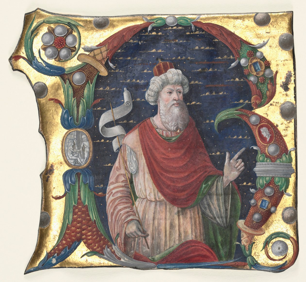 Initiaal R uit een koorboek met koning David door Guglielmo Giraldi del Magri [or del