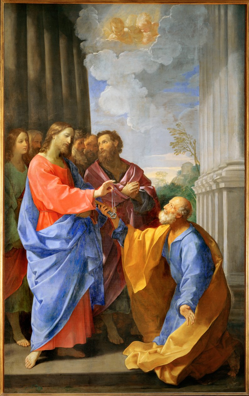 Le Christ remettant les clefs a Saint Pierre - Christus overhandigt de sleutels aan Sint Pieter ... door Guido (follower of) Reni