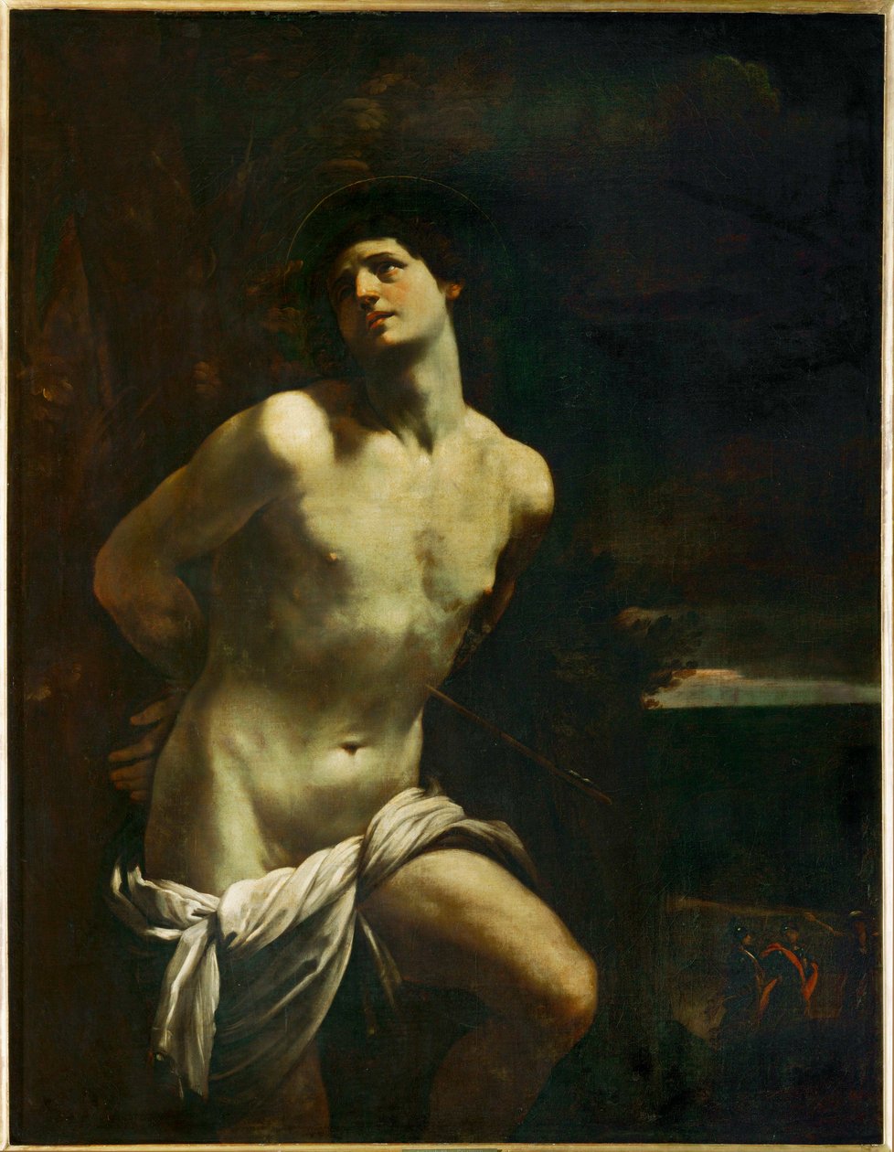 Saint Sebastien martyre dans un paysage - Sint Sebastiaan in een landschap ... door Guido (follower of) Reni