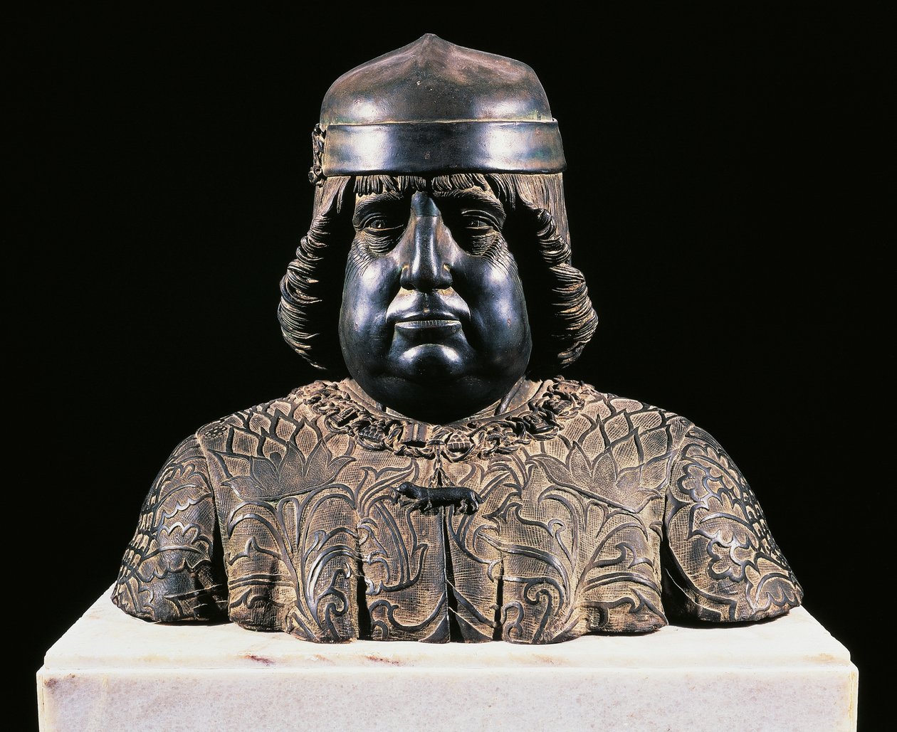 Buste van Alfonso van Aragon, ca. 1490, door Guido Mazzoni, bronzen beeldhouwwerk, hoogte 42 cm door Guido Mazzoni