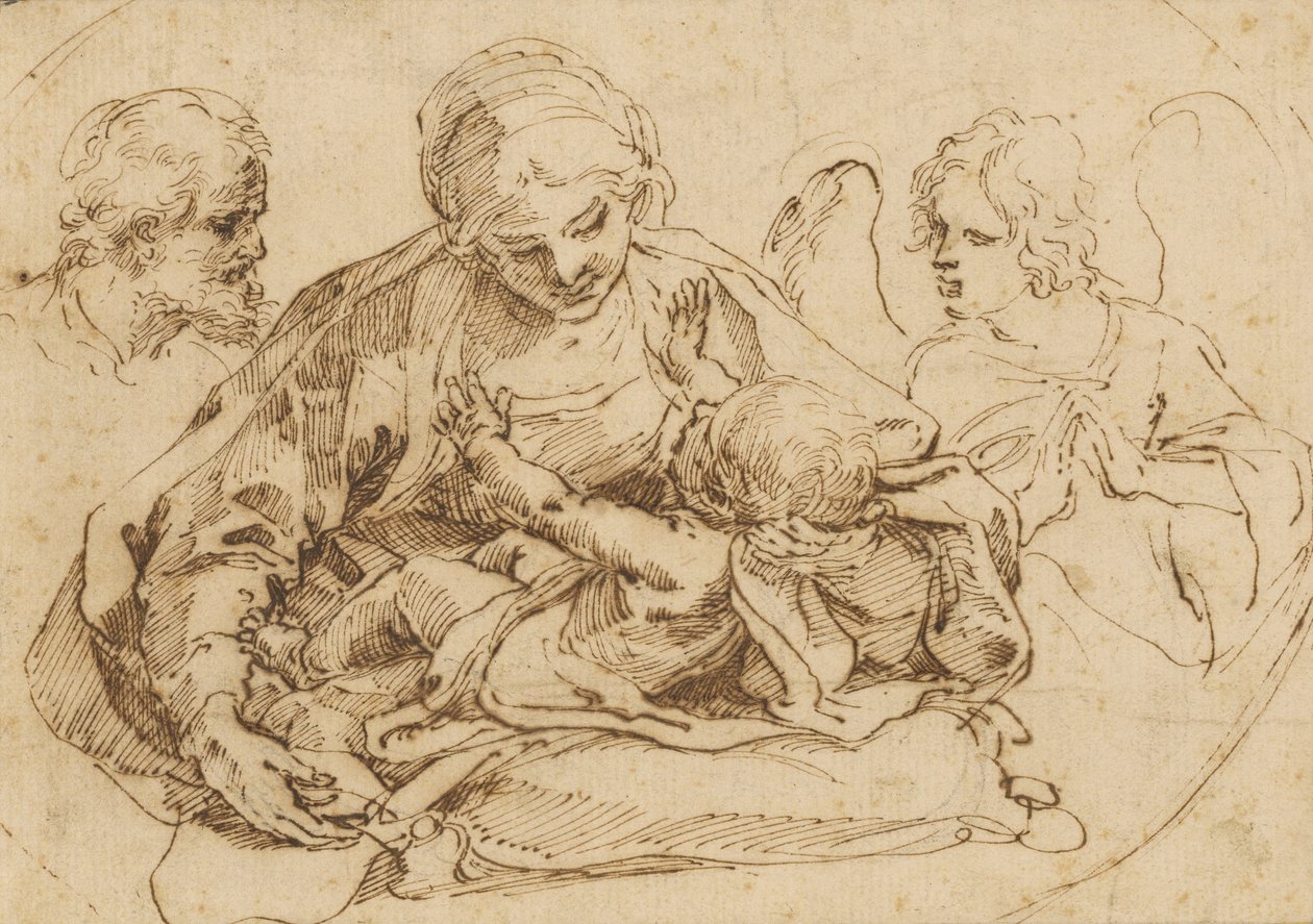 Heilige familie met een engel door Guido Reni
