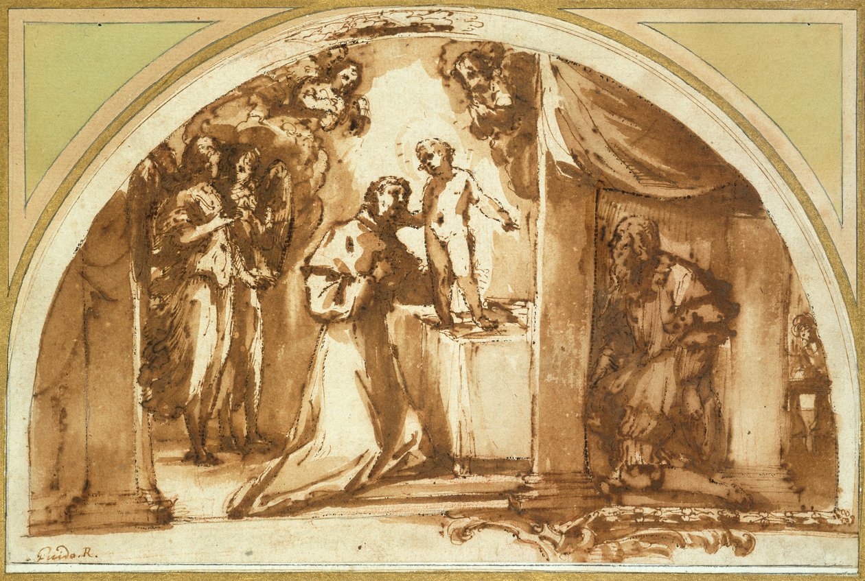 Sint Franciscus aanbidt het Christuskind door Guido Reni