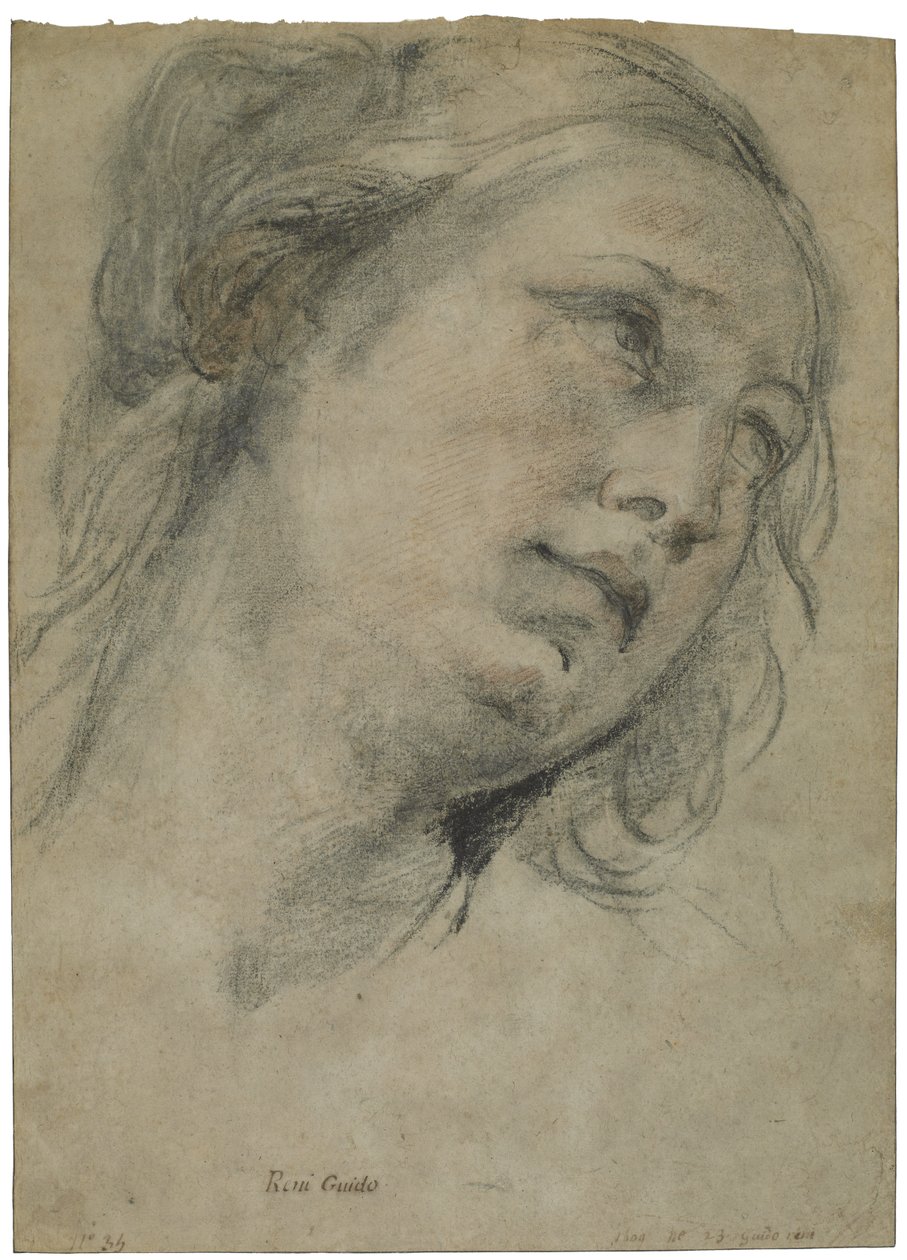 Het Hoofd van een Jonge Vrouw die Omhoog Kijkt, c.1609 door Guido Reni
