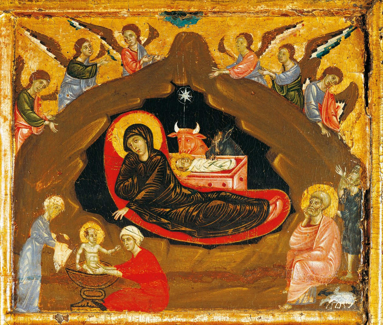 Geboorte, (detail) door Guido da Siena