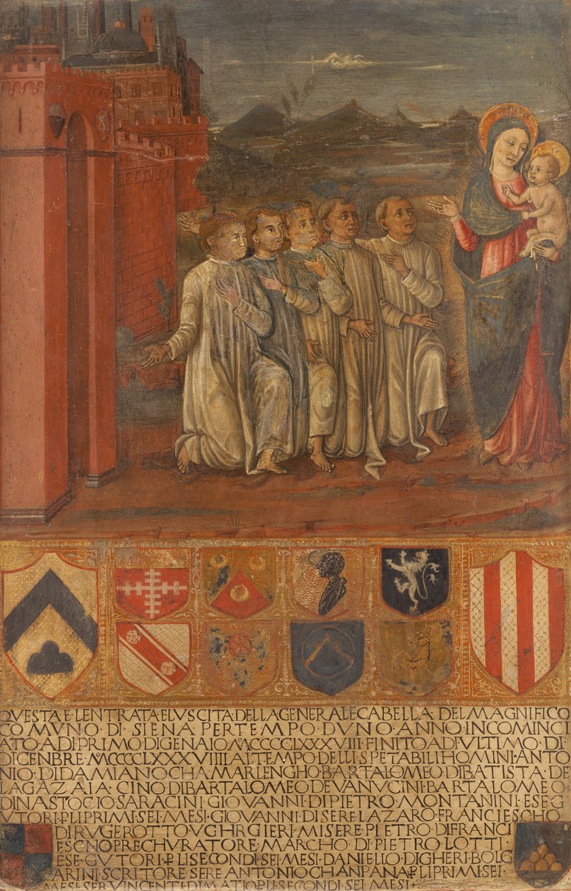 De kamerheer en zijn assistenten voor de Maagd door Guidoccio di Giovanno Cozzarelli